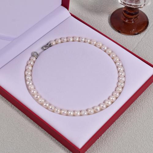 Freshwater Pearl Brass Necklace, with Brass, Slightly Round, fashion jewelry, more colors for choice, 9-10mm, Length:50 cm, Sold By PC