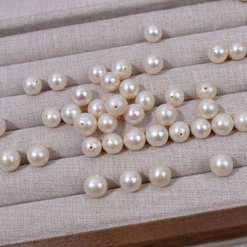 Natural Freshwater Pearl Loose Beads, Slightly Round, DIY, white, 9-10mm, Sold By Strand
