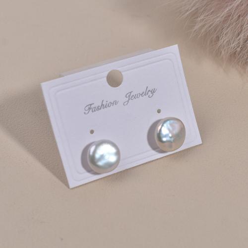 Freshwater Pearl Earrings, 925 Sterling Silver, with Freshwater Pearl, Coin, fashion jewelry, white, 11-12mm, Sold By Pair