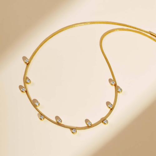Stainless Steel Jewelry Necklace, 304 Stainless Steel, with Cubic Zirconia, plated, fashion jewelry & for woman, golden, Sold By PC