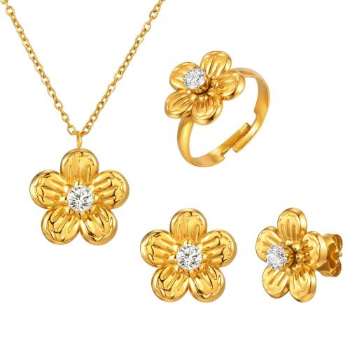 Cubic Zirconia Stainless Steel Jewelry Sets, 304 Stainless Steel, with Cubic Zirconia, plated, fashion jewelry & different styles for choice & for woman, golden, Sold By PC