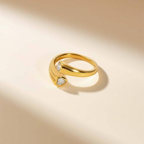 Anillo de dedo del acero inoxidable del Zirconia cúbico, acero inoxidable 304, con cúbica circonia, chapado, Joyería & diverso tamaño para la opción & para mujer, dorado, Vendido por UD