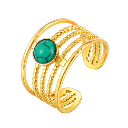 Stainless Steel Finger Ring, 304 Stainless Steel, with turquoise, plated, different styles for choice & for woman & hollow, golden, Sold By PC