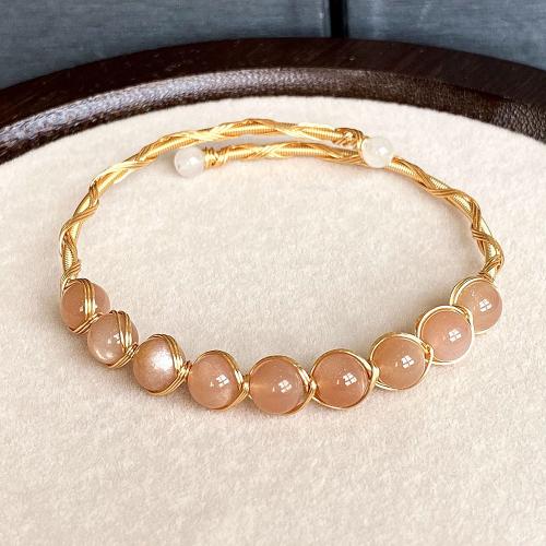 Edelstein Armbänder, Messing, mit Mondstein, 14K goldgefüllt, Modeschmuck & für Frau, Inner diameter :55mm, verkauft von PC