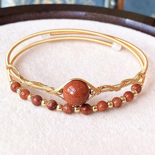 Edelstein Armbänder, Messing, mit Goldsand, 14K goldgefüllt, Doppelschicht & Modeschmuck & für Frau, Inner diameter :55mm, verkauft von PC