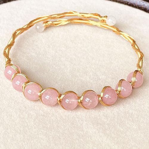 Bracelets quartz, laiton, avec quartz rose, 14K rempli d’or, bijoux de mode & pour femme, Inner diameter :55mm, Vendu par PC