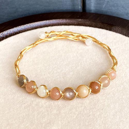 Gemstone Bracelets, Brass, with Moonstone, 14K gold-filled, fashion jewelry & for woman, Inner diameter :55mm, Sold By PC