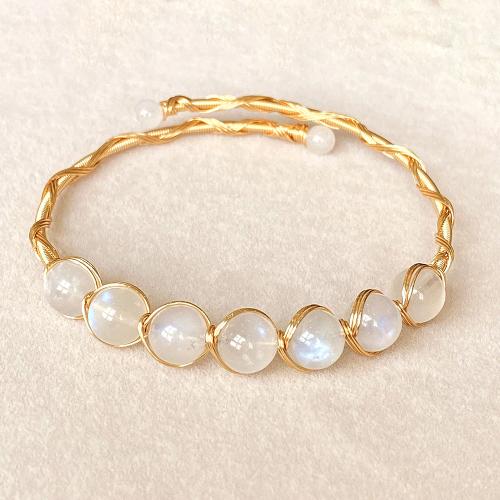 Gemstone Bracelets, Brass, with Moonstone, 14K gold-filled, fashion jewelry & for woman, Inner diameter :55mm, Sold By PC