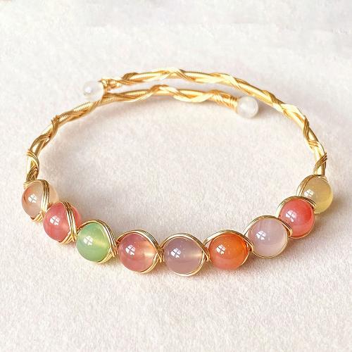 Agate Jewelry Bracelet, Brass, with Yanyuan Agate, 14K gold-filled, fashion jewelry & for woman, Inner diameter :55mm, Sold By PC