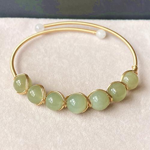 Gemstone Bracelets, Brass, with Hetian Jade, 14K gold-filled, fashion jewelry & for woman, Inner diameter :55mm, Sold By PC