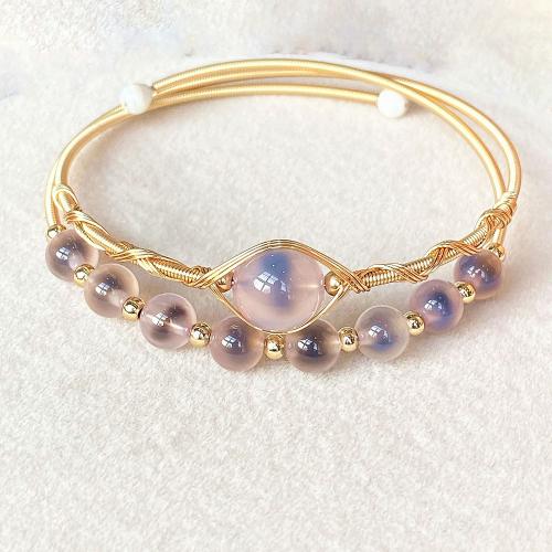 Agate Jewelry Bracelet, Brass, with Pink Agate, 14K gold-filled, fashion jewelry & for woman, Inner diameter :55mm, Sold By PC