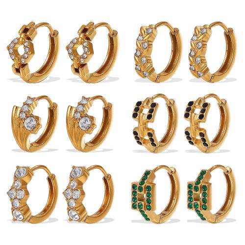 Stainless Steel Huggie Hoop Earring, 304 Stainless Steel, 18K gold plated, different styles for choice & for woman & with rhinestone, more colors for choice, Sold By Pair