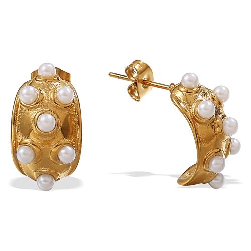 Stainless Steel Stud Earrings, 304 Stainless Steel, with Plastic Pearl, plated, fashion jewelry & for woman, more colors for choice, Sold By Pair