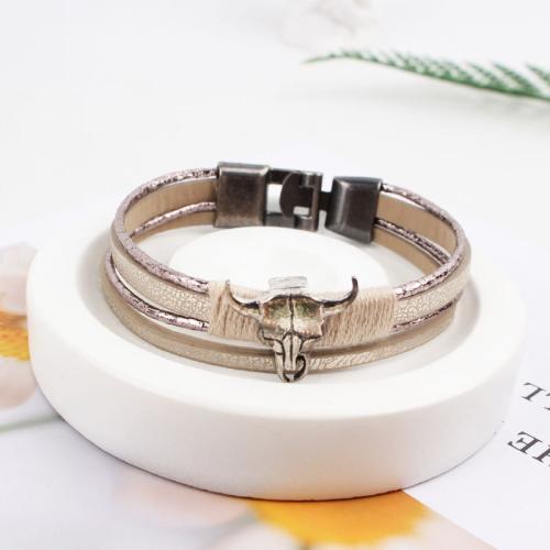 PU Schnur Armbänder, Zinklegierung, mit Baumwollfaden & PU Leder, plattiert, Modeschmuck, gemischte Farben, 12mm, Länge:20.5 cm, verkauft von PC