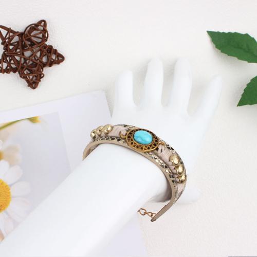 Mode Armband, Zinklegierung, mit Baumwollfaden & PU Leder & Verkupferter Kunststoff & Acryl, plattiert, Modeschmuck, gemischte Farben, 19mm, Länge:25.5 cm, verkauft von PC