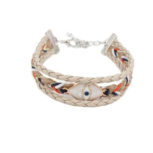 PU Schnur Armbänder, Zinklegierung, mit Hanfgarn & PU Leder & Messing & Emaille, plattiert, Modeschmuck, gemischte Farben, 20mm, Länge:25 cm, verkauft von PC