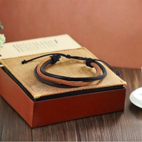 PU Schnur Armbänder, Wachsschnur, mit Hanfgarn & PU Leder, Modeschmuck, keine, Länge:7.5 cm, verkauft von PC