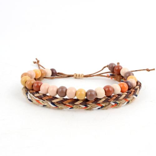 Acryl Armbänder, mit Hanfgarn & PU Leder & Wachsschnur, Modeschmuck, gemischte Farben, verkauft von PC