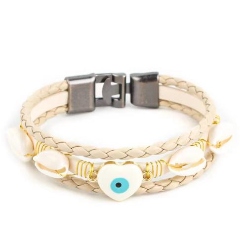 Evil Eye Jewelry Bracelet, Tibetan Style, with PU Leather & Shell & Brass, plated, fashion jewelry, mixed colors, Sold Per 21 cm Strand