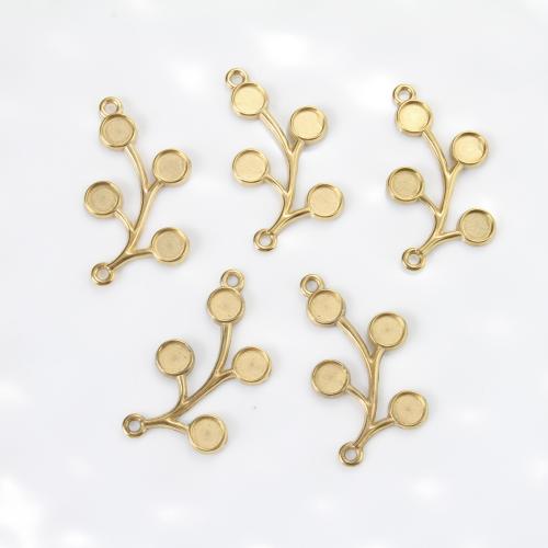 Stainless Steel Pendant Setting, 304 Stainless Steel, Branch, gold color plated, DIY & double-hole, golden, 33.40x18.50x1.90mm, Sold By PC