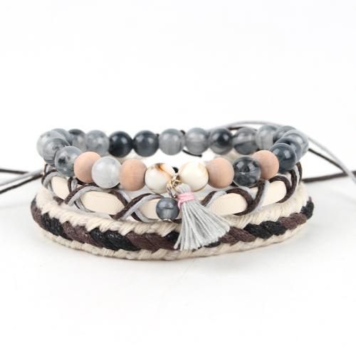 Mode Armband, Acryl, mit Baumwollfaden & PU Leder & Wachsschnur & Holz, Modeschmuck, keine, Länge:35 cm, verkauft von PC