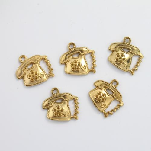 Stainless Steel Pendants, 304 Stainless Steel, Telephone, gold color plated, DIY, golden, 16.60x18.50x2.60mm, Sold By PC