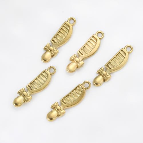 Stainless Steel Pendants, 304 Stainless Steel, Comb, gold color plated, DIY, golden, 28.60x7.60x3.20mm, Sold By PC