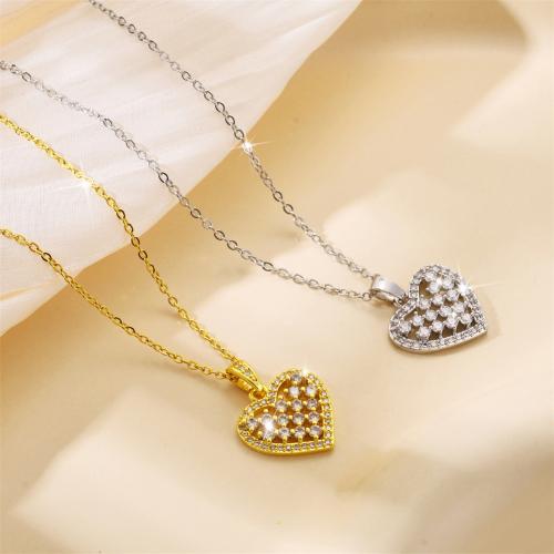 Titanium Steel Necklace, with Brass, Heart, plated, fashion jewelry & micro pave cubic zirconia & for woman, more colors for choice, Sold By PC