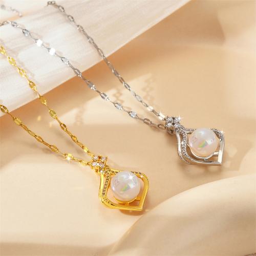 Titanium Steel Necklace, with Gemstone & Plastic Pearl, plated, fashion jewelry & for woman, more colors for choice, Sold By PC