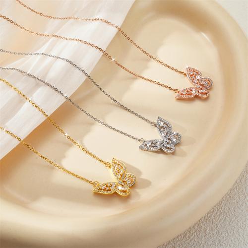 Titanstahl Halskette, Schmetterling, plattiert, Micro pave Zirkonia & für Frau & hohl, keine, verkauft von PC