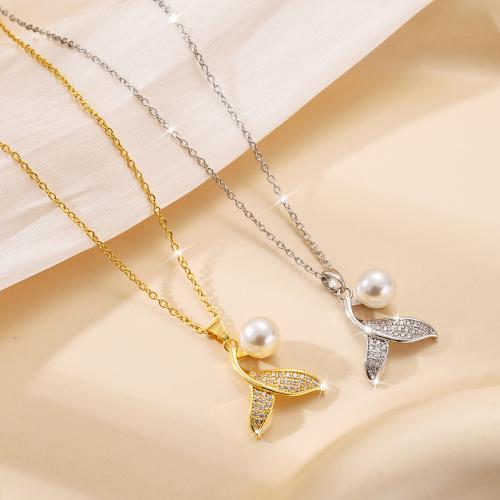 Titanium Steel Necklace, with Gemstone & Plastic Pearl & Brass, plated, fashion jewelry & for woman, more colors for choice, Sold By PC