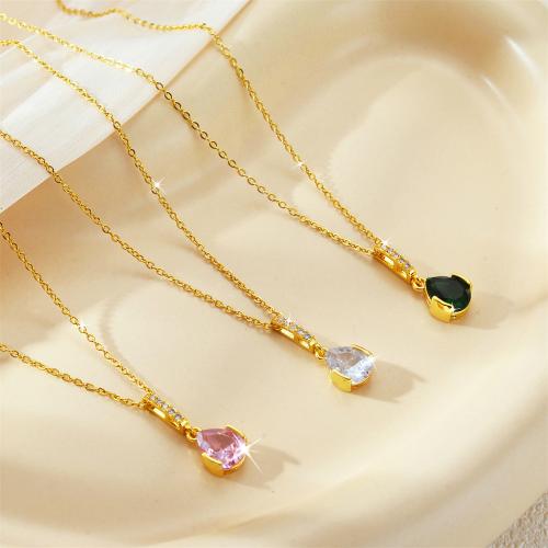 Titanium Steel Necklace, Teardrop, plated, fashion jewelry & micro pave cubic zirconia & for woman, more colors for choice, Sold By PC