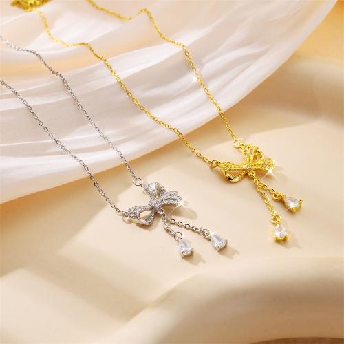 Titanium Steel Necklace, Bowknot, plated, fashion jewelry & for woman & with rhinestone, more colors for choice, Sold By PC