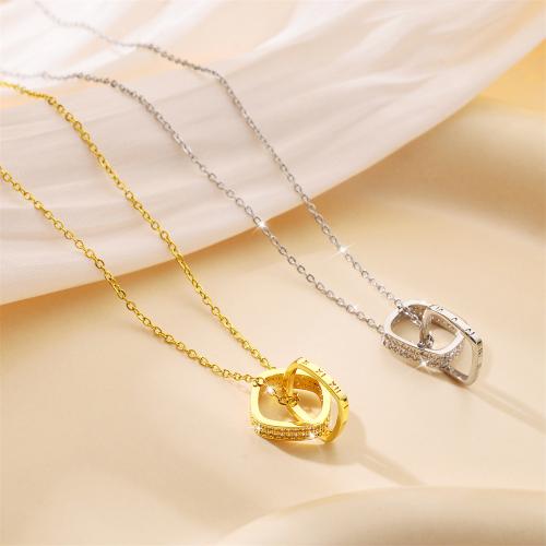 Titanium Steel Necklace, with Brass, Square, plated, fashion jewelry & for woman & with rhinestone, more colors for choice, Sold By PC