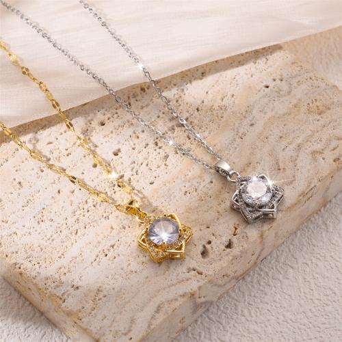 Titanium Steel Necklace, with Brass, plated, fashion jewelry & micro pave cubic zirconia & for woman, more colors for choice, Sold By PC