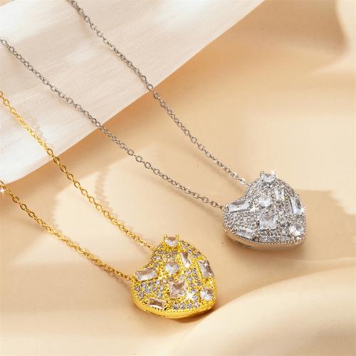 Titanstahl Halskette, Herz, plattiert, Modeschmuck & Micro pave Zirkonia & für Frau, keine, verkauft von PC