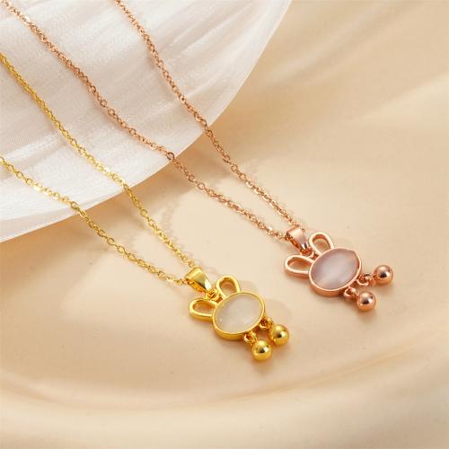 Titanium Steel Necklace, with Cats Eye, Rabbit, plated, fashion jewelry & for woman, more colors for choice, Sold By PC