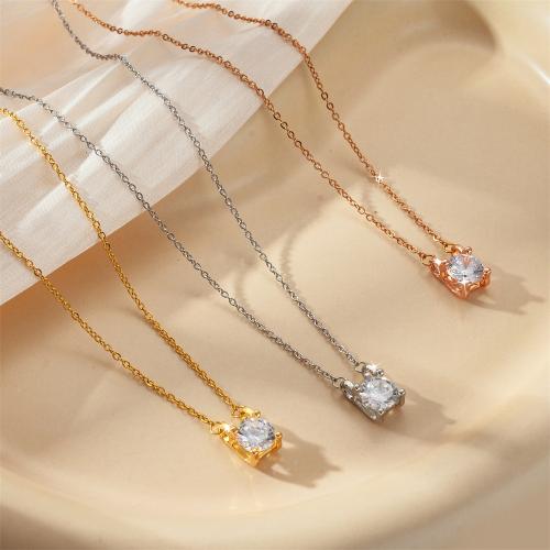Titanium Steel Necklace, plated, fashion jewelry & micro pave cubic zirconia & for woman, more colors for choice, Sold By PC