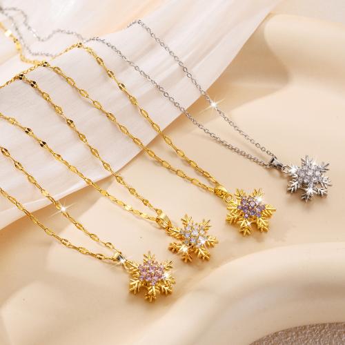Titanium Steel Necklace, Snowflake, plated, rotatable & micro pave cubic zirconia & for woman, more colors for choice, Sold By PC