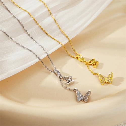 Titanium Steel Necklace, with Gemstone, Butterfly, plated, fashion jewelry & for woman, more colors for choice, Sold By PC