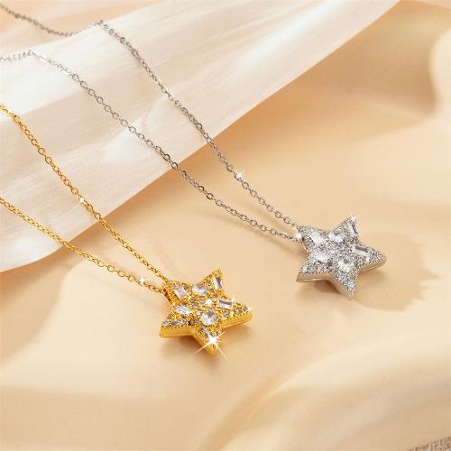 Titanium Steel Necklace, Star, plated, fashion jewelry & micro pave rhinestone & for woman, more colors for choice, Sold By PC