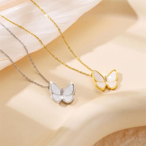 Titanium Steel Necklace, with Pearl Oyster & Brass, Butterfly, plated, fashion jewelry & for woman, more colors for choice, Sold By PC