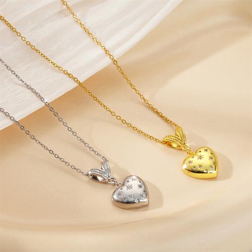 Titanium Steel Necklace, with Brass, Heart, plated, fashion jewelry & micro pave cubic zirconia & for woman, more colors for choice, Sold By PC