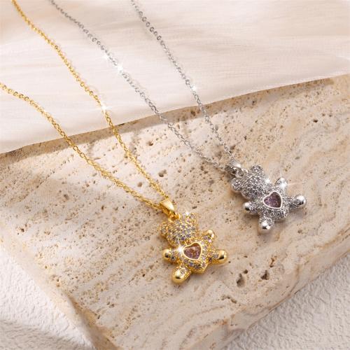 Titanium Steel Necklace, Bear, plated, fashion jewelry & micro pave cubic zirconia & for woman, more colors for choice, Sold By PC