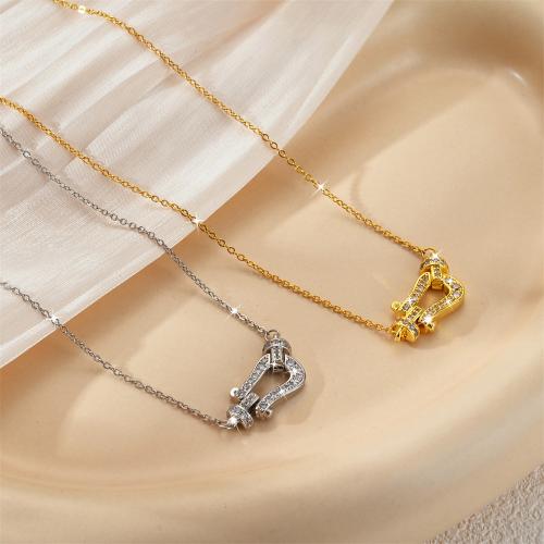 Titanium Steel Necklace, plated, fashion jewelry & micro pave cubic zirconia & for woman, more colors for choice, Sold By PC