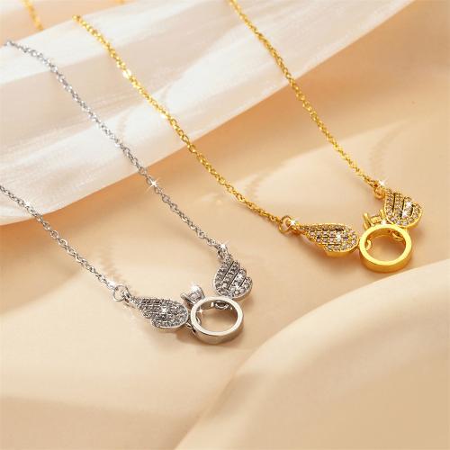 Titanium Steel Necklace, with Brass, Angel Wing, plated, fashion jewelry & micro pave cubic zirconia & for woman, more colors for choice, Sold By PC