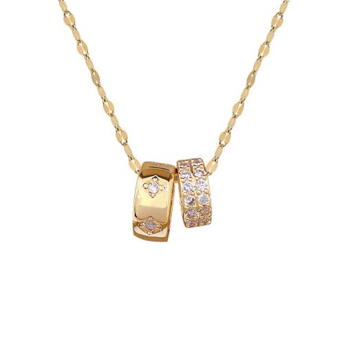 Titanium Steel Necklace, with Brass, fashion jewelry & micro pave cubic zirconia & for woman, golden, Sold By PC