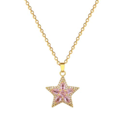 Titanium Steel Necklace, with Brass, Star, fashion jewelry & micro pave cubic zirconia & for woman, golden, Sold By PC