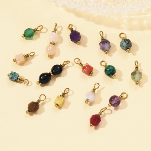 Gemstone Pendants Jewelry, 304 Stainless Steel, with Gemstone, plated, DIY, more colors for choice, 3PCs/Bag, Sold By Bag
