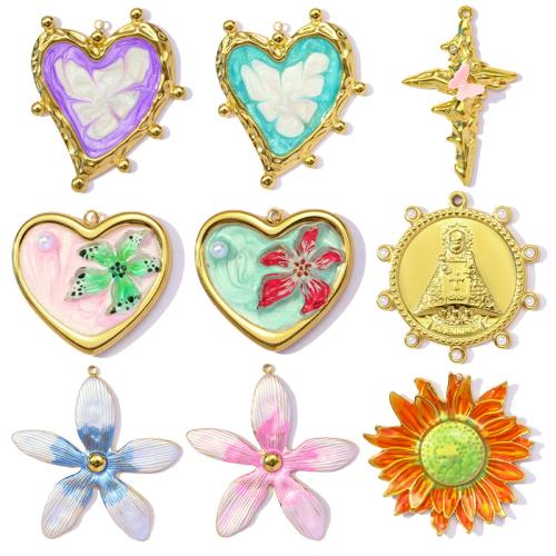 Colgantes de Acero Inoxidable, acero inoxidable 304, con Perlas de plástico ABS & resina, chapado en color dorado, Bricolaje & esmalte, más colores para la opción, 3PCs/Bolsa, Vendido por Bolsa